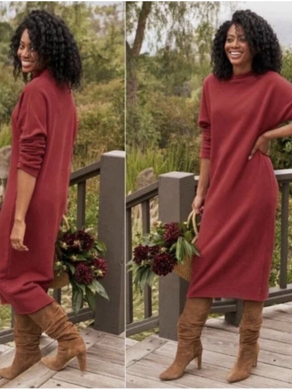 Frank & Eileen Izzie Funnel Neck Long Sleeve Raw Hem Sweatshirt Red size Large